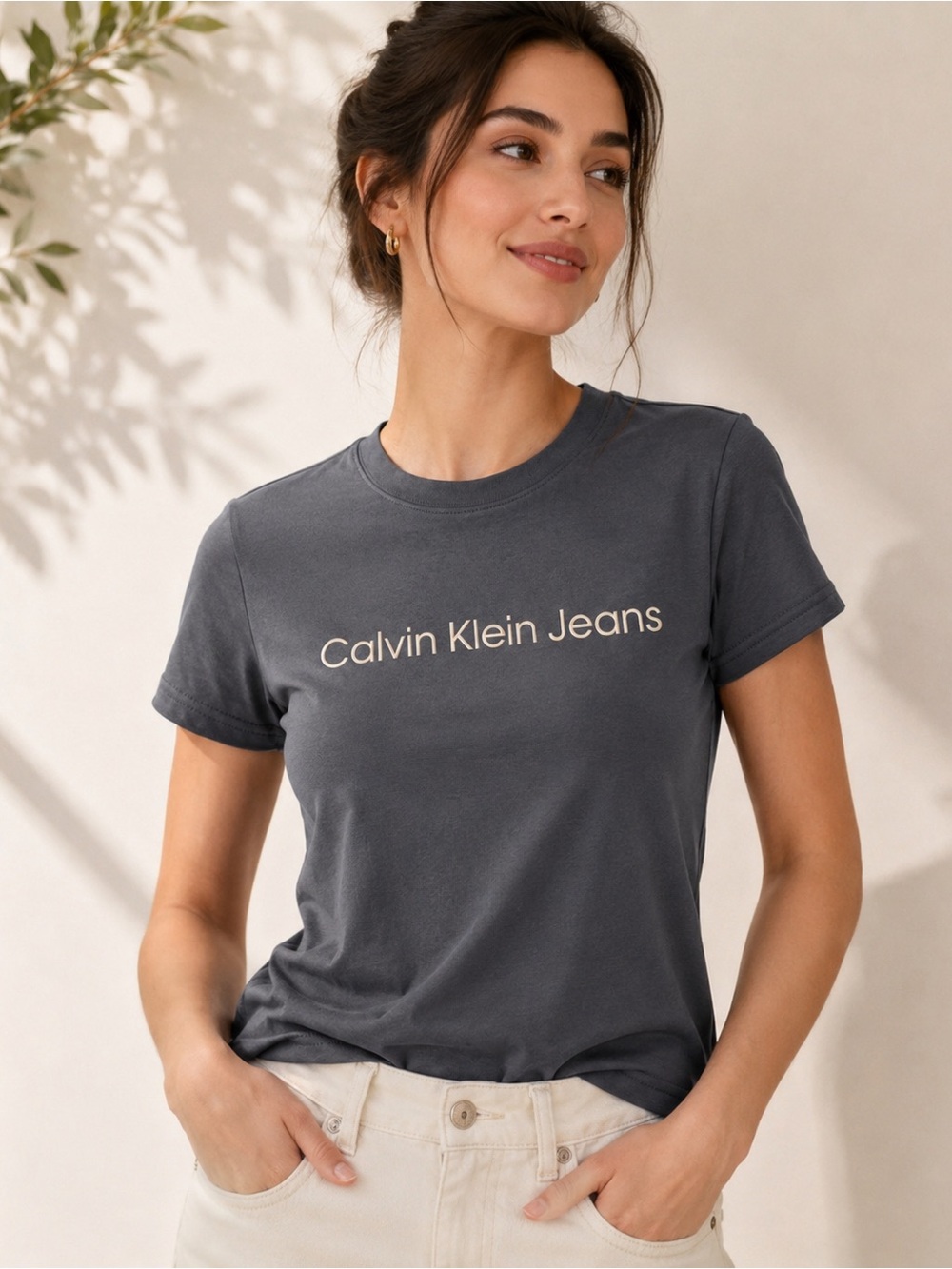 Calvin Klein Jeans Women's Short Sleeve Gray Logo Tee